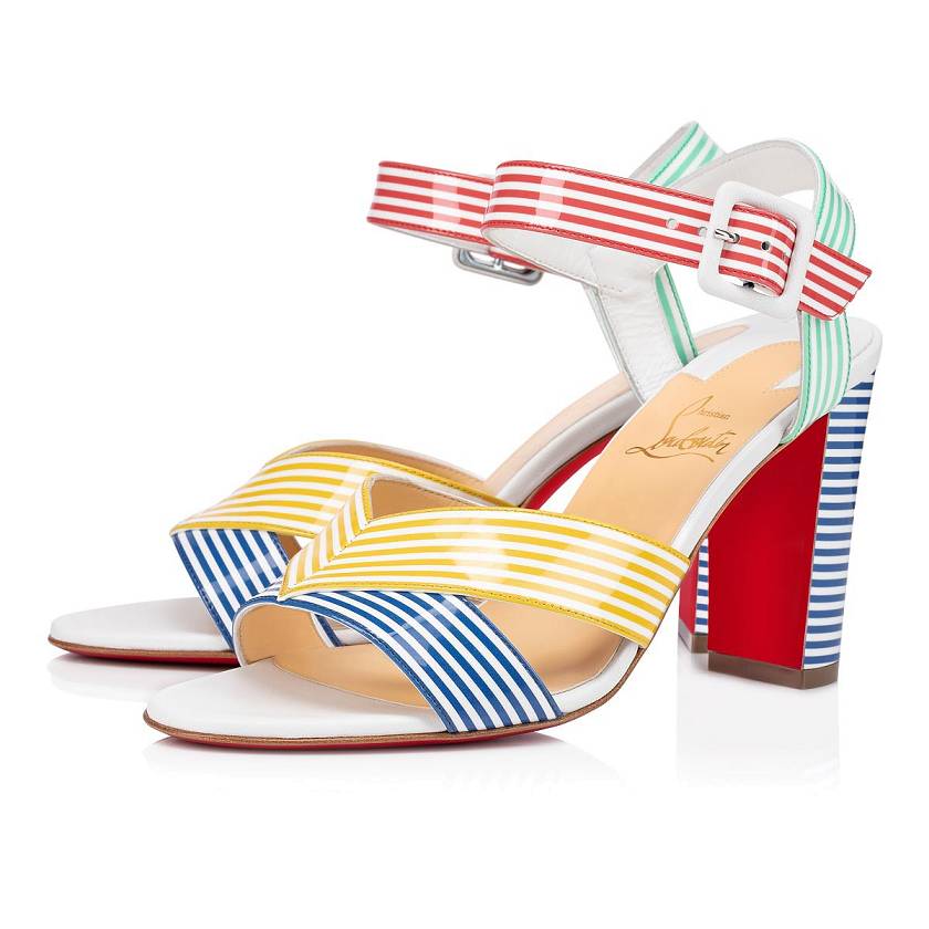 Women's Christian Louboutin Palavas 85mm Patent Stripes Sandals - Multicolor [7216-309]